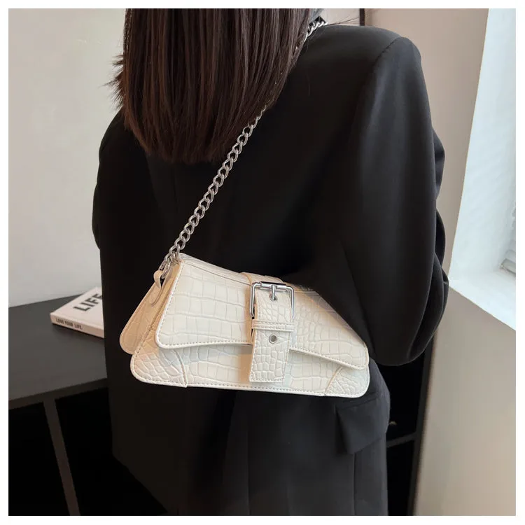 Jennie Faux Leather Snake Skin Chain Handle Handbag