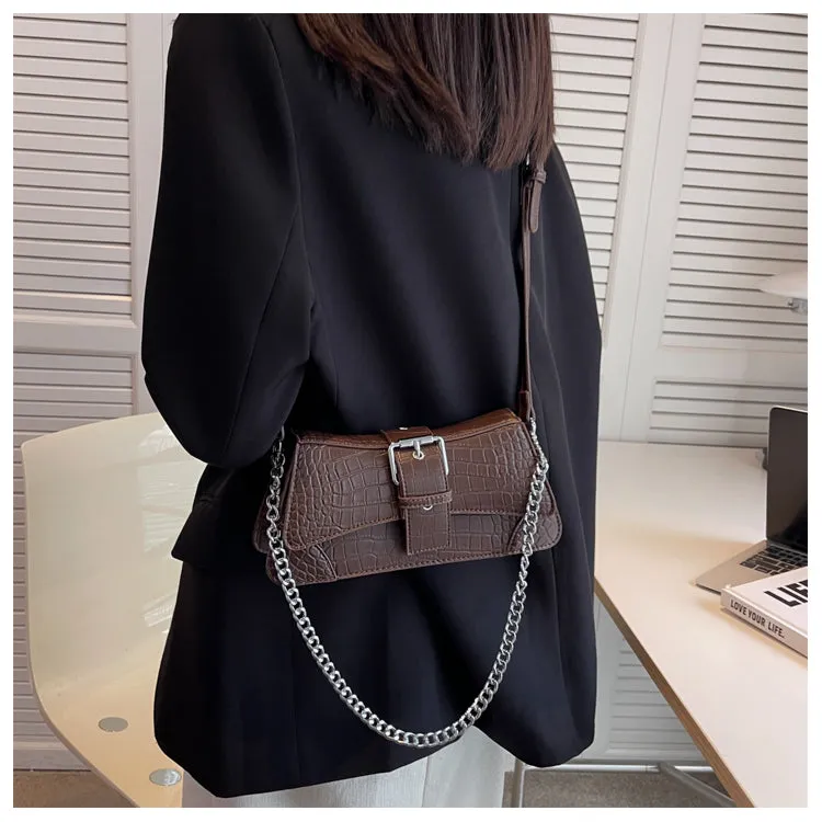 Jennie Faux Leather Snake Skin Chain Handle Handbag