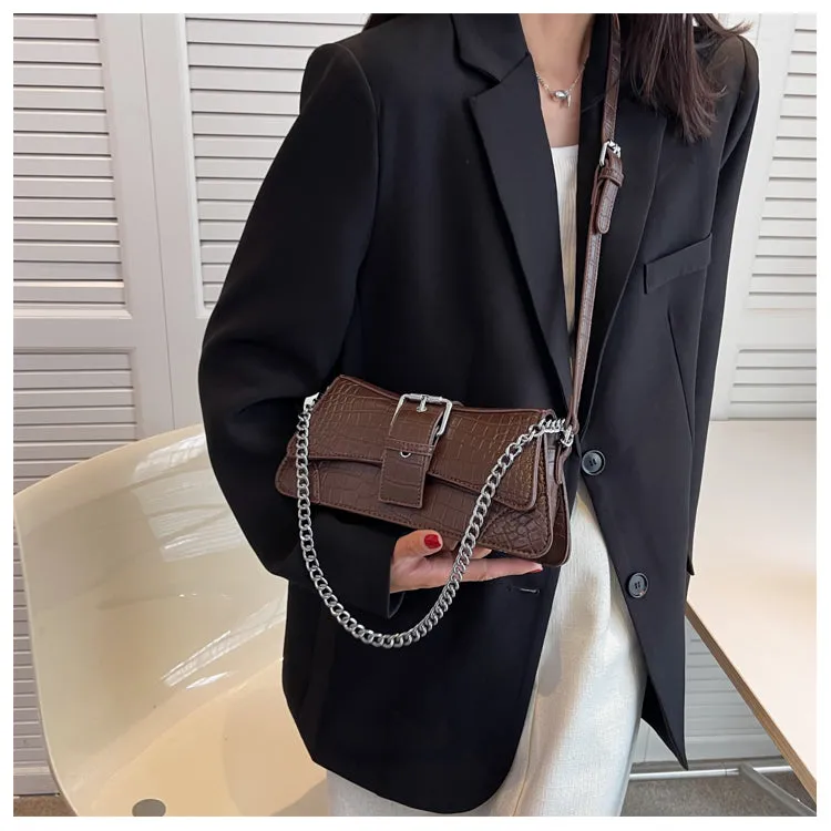 Jennie Faux Leather Snake Skin Chain Handle Handbag