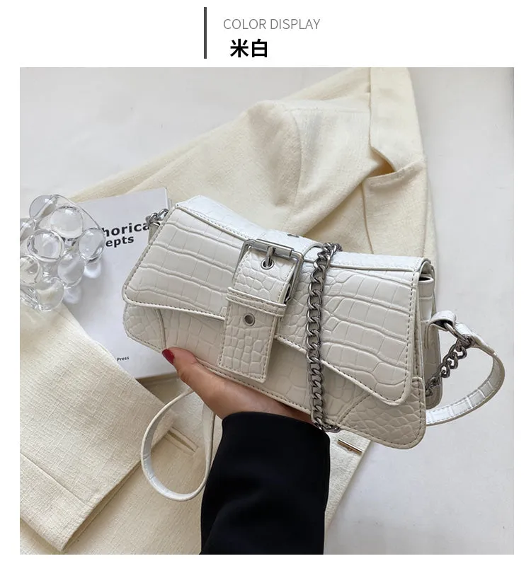 Jennie Faux Leather Snake Skin Chain Handle Handbag