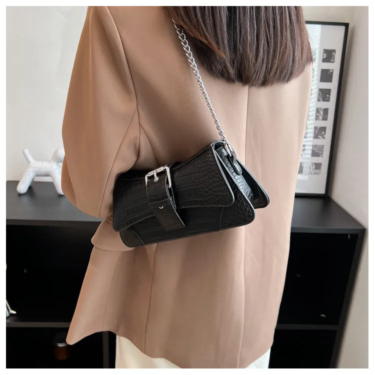 Jennie Faux Leather Snake Skin Chain Handle Handbag