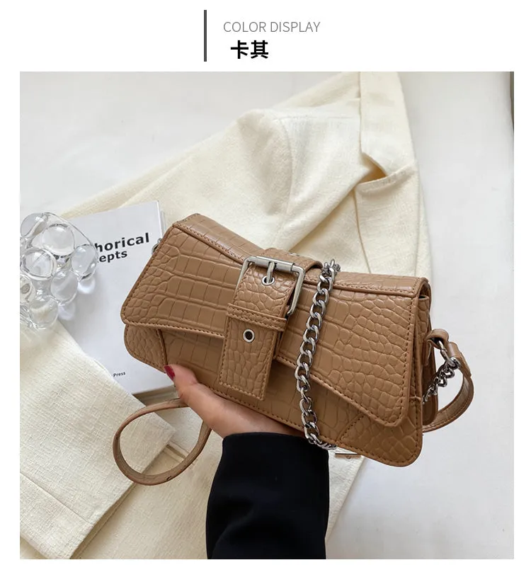 Jennie Faux Leather Snake Skin Chain Handle Handbag