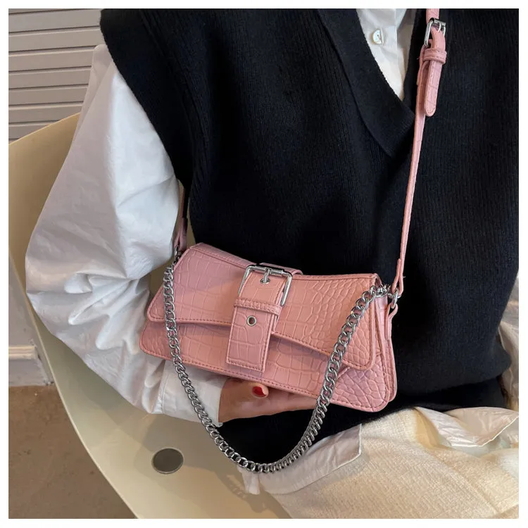 Jennie Faux Leather Snake Skin Chain Handle Handbag