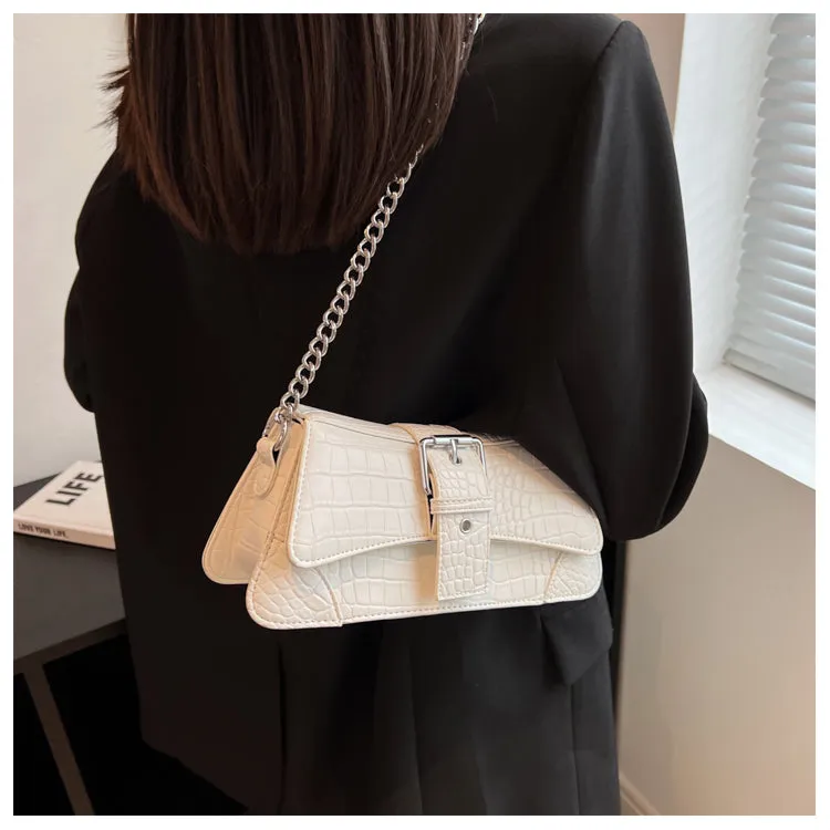 Jennie Faux Leather Snake Skin Chain Handle Handbag