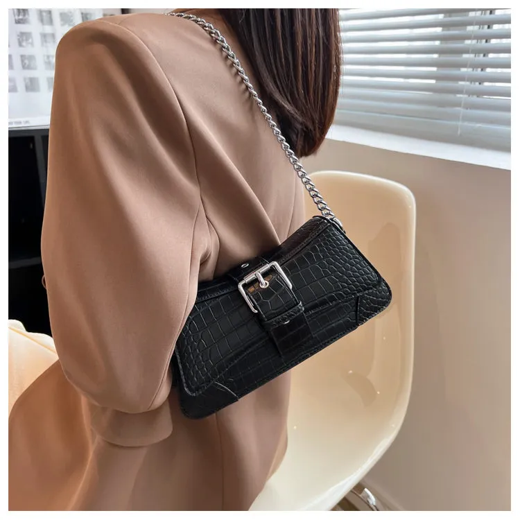 Jennie Faux Leather Snake Skin Chain Handle Handbag