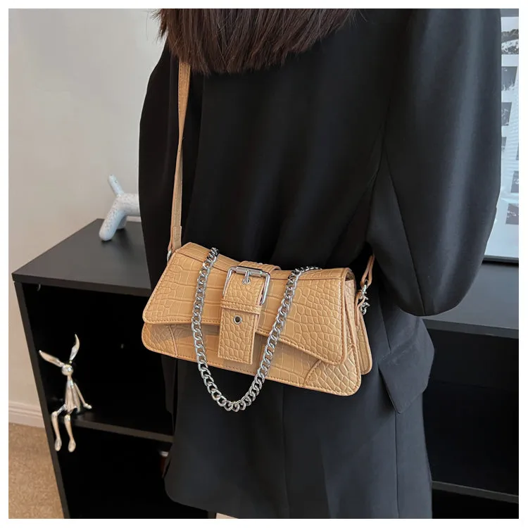 Jennie Faux Leather Snake Skin Chain Handle Handbag