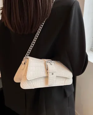 Jennie Faux Leather Snake Skin Chain Handle Handbag
