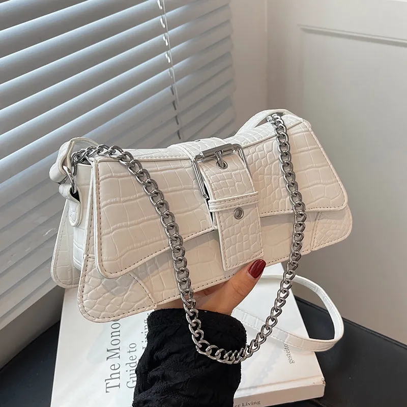 Jennie Faux Leather Snake Skin Chain Handle Handbag