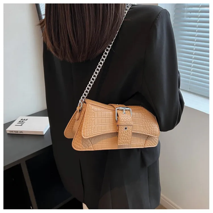 Jennie Faux Leather Snake Skin Chain Handle Handbag