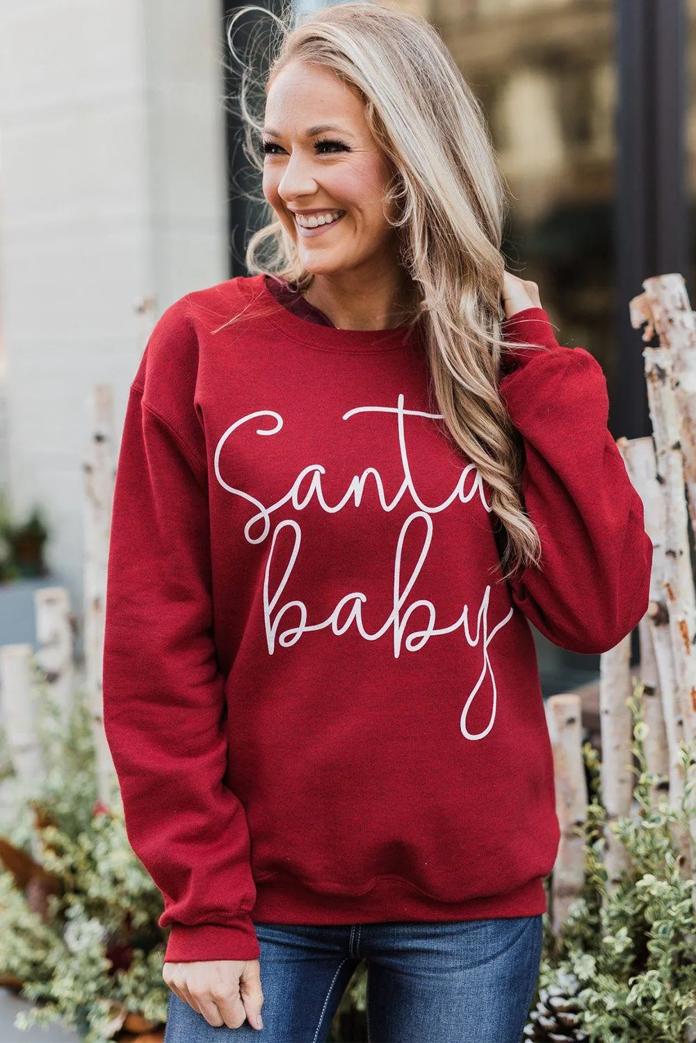 KaleaBoutique Christmas Santa Baby Print Pullover Sweatshirt