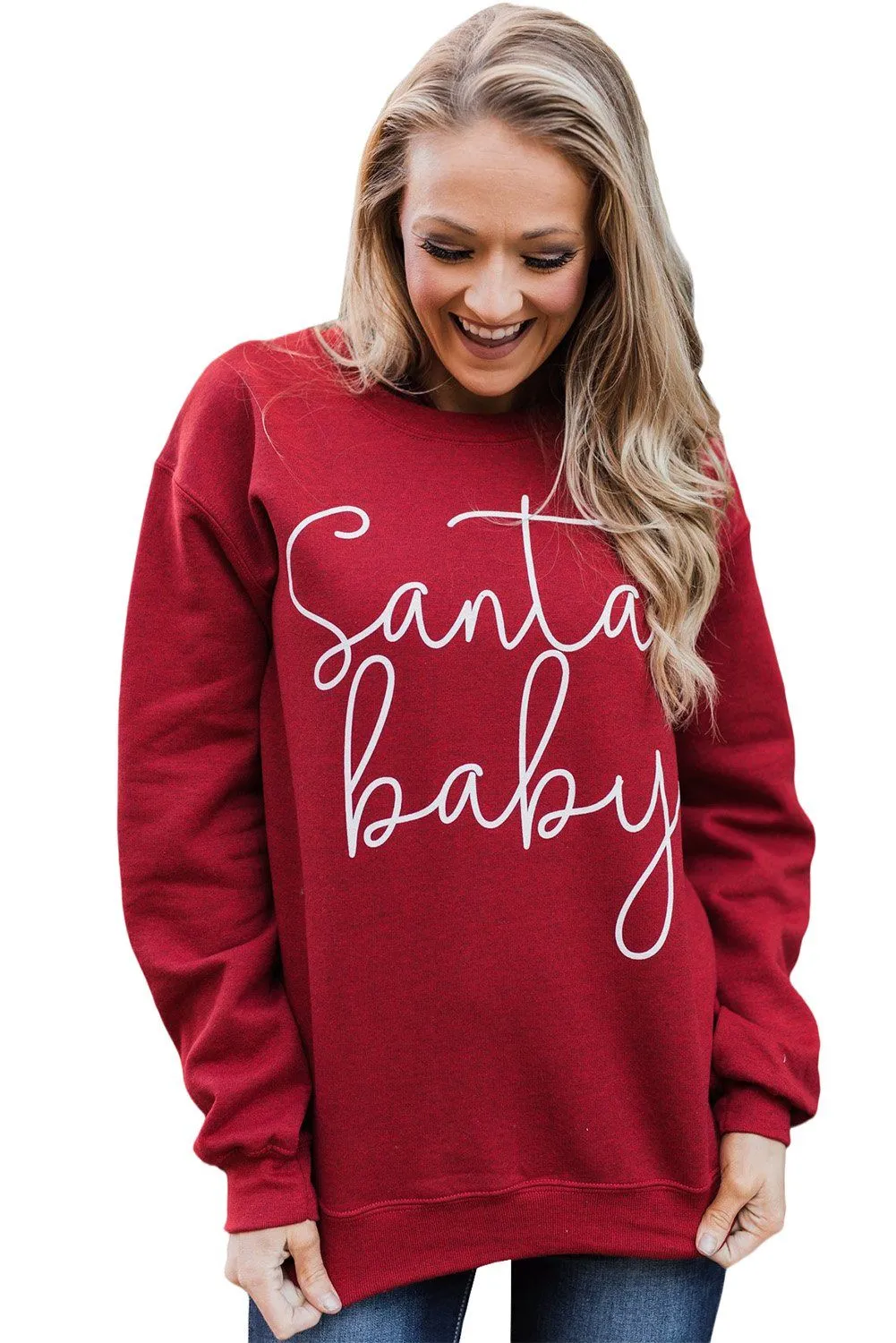 KaleaBoutique Christmas Santa Baby Print Pullover Sweatshirt