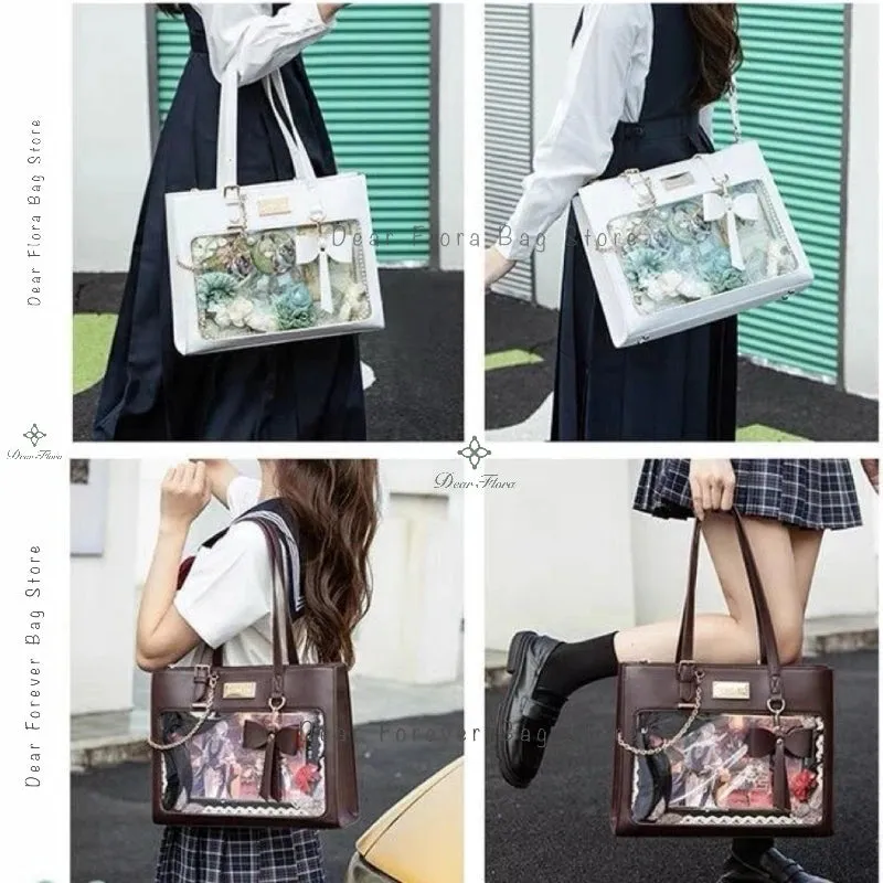 Kawaii Bow Ita Bag 🎀 | Cute Transparent Tote & Crossbody Handbag for Sweet Girls 🌟 | DIY Badge Display 💖