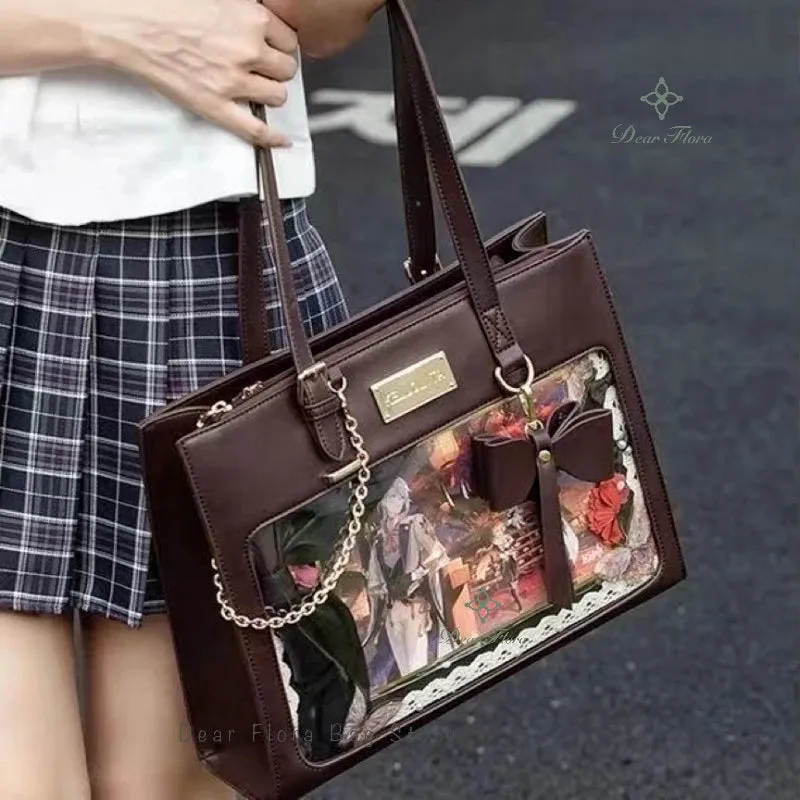 Kawaii Bow Ita Bag 🎀 | Cute Transparent Tote & Crossbody Handbag for Sweet Girls 🌟 | DIY Badge Display 💖