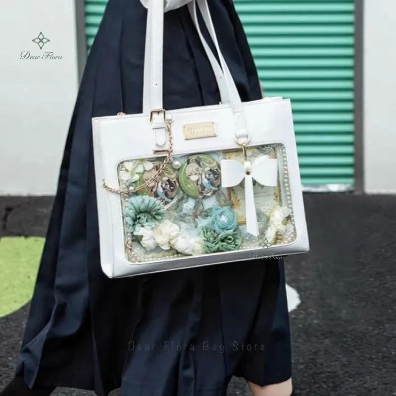 Kawaii Bow Ita Bag 🎀 | Cute Transparent Tote & Crossbody Handbag for Sweet Girls 🌟 | DIY Badge Display 💖