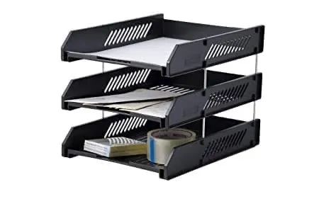 KEBICA 3 Compartments Plastic File Tray Mesh File Holder Stand Organizer Container Document Tray