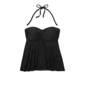 Kona Sol Women's Crochet Flyaway Bandeau Tankini Swim Top