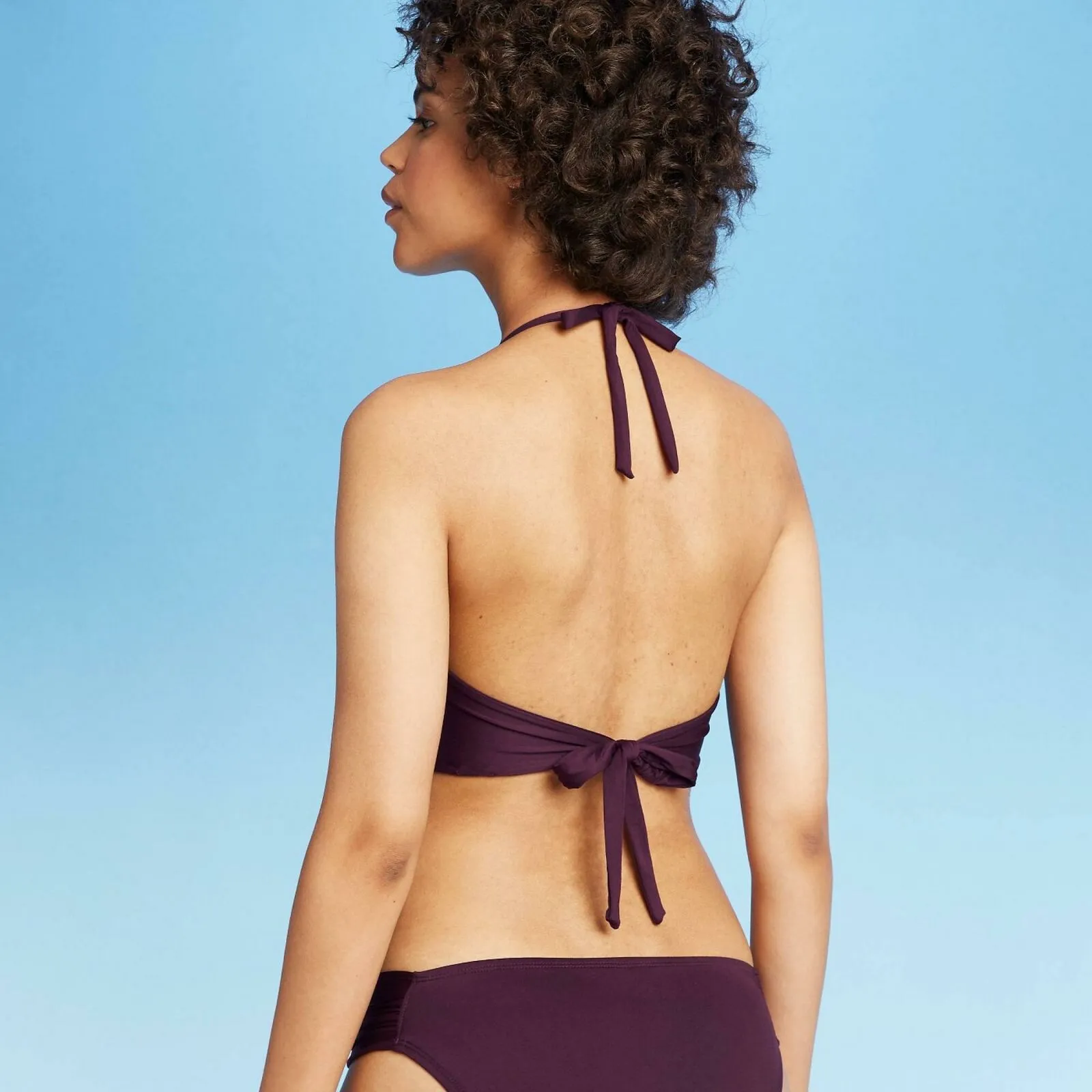 Kona Sol Women's Faux Wrap Halter Bikini Top Burgundy XL