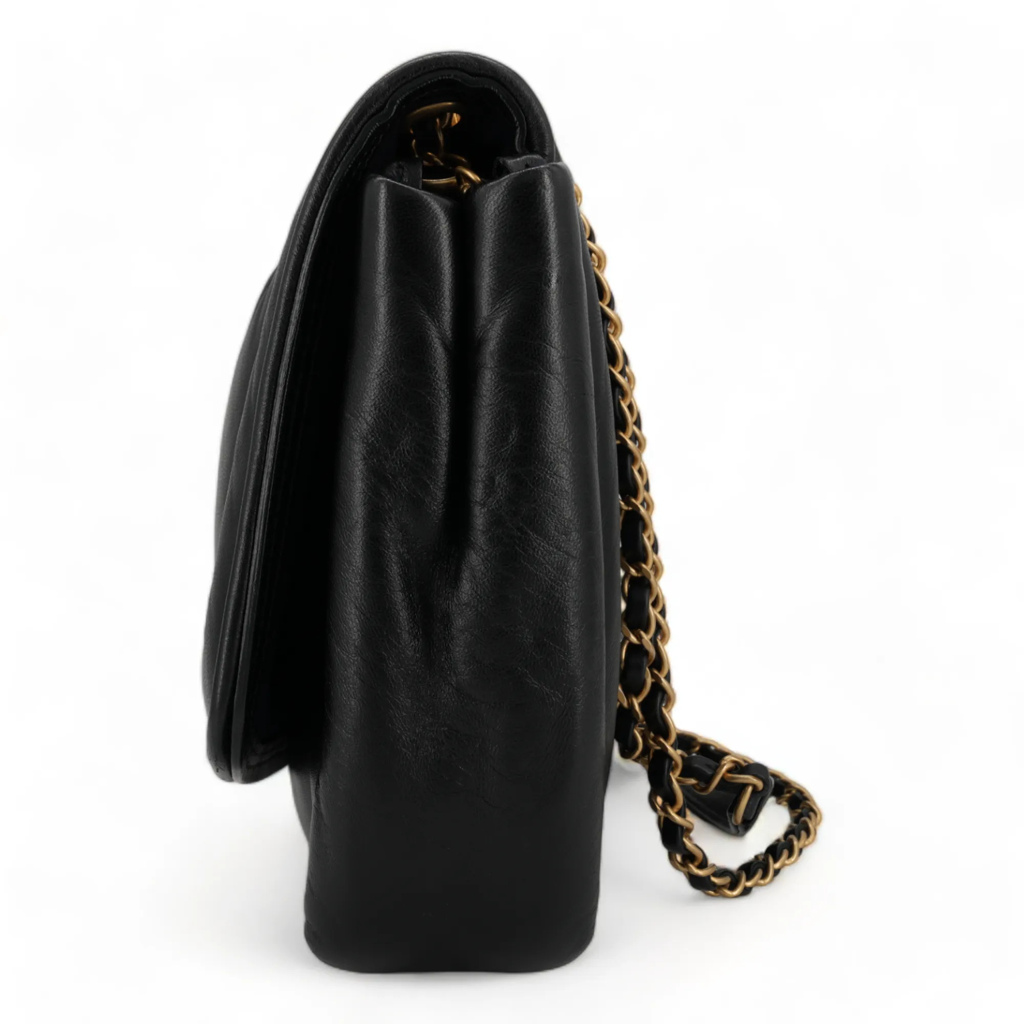 Large Vintage Puffy Flap Bag in Black Lambskin