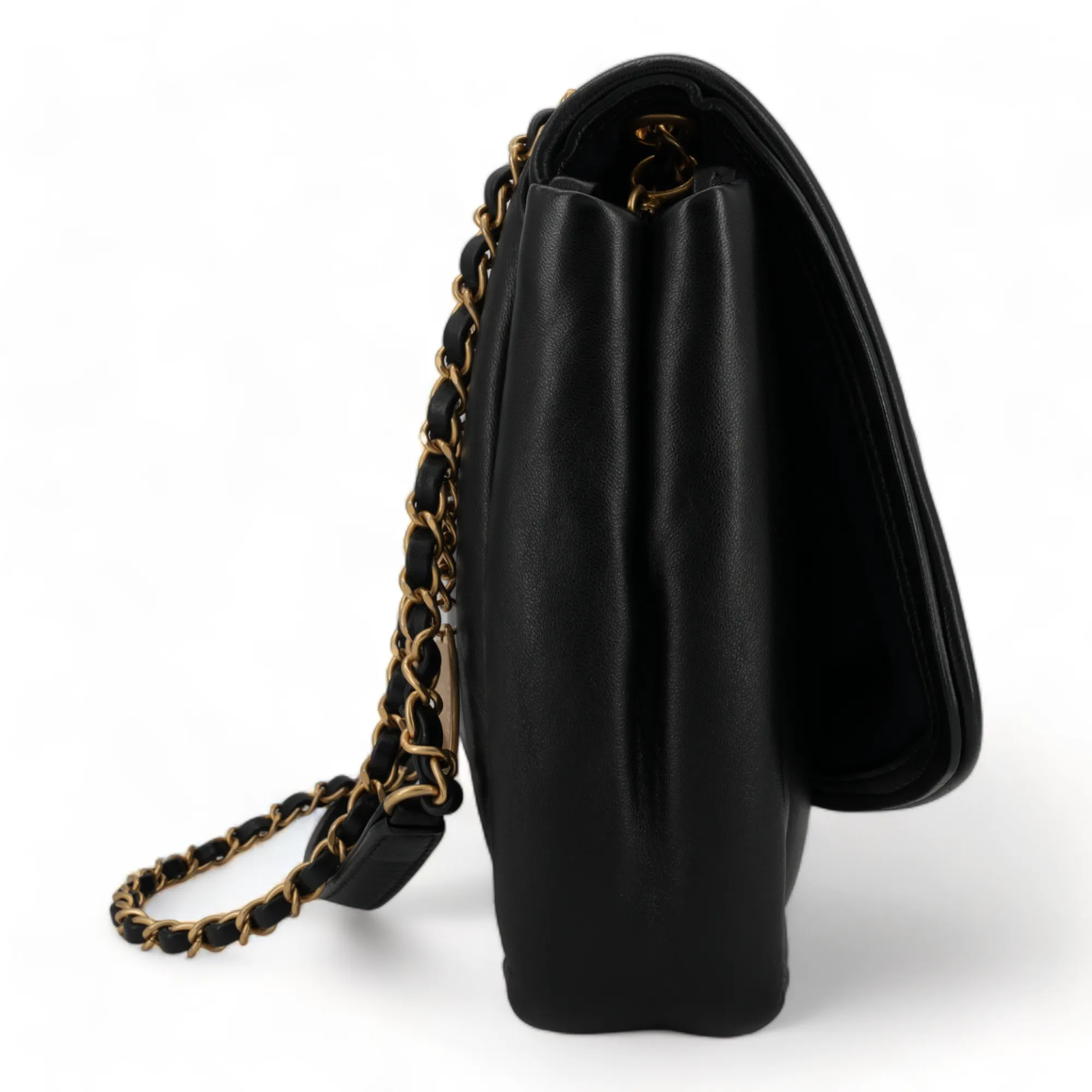 Large Vintage Puffy Flap Bag in Black Lambskin