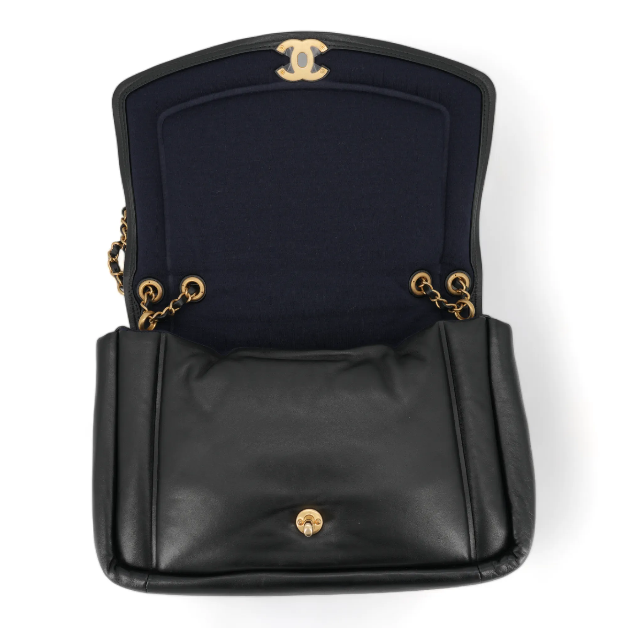Large Vintage Puffy Flap Bag in Black Lambskin