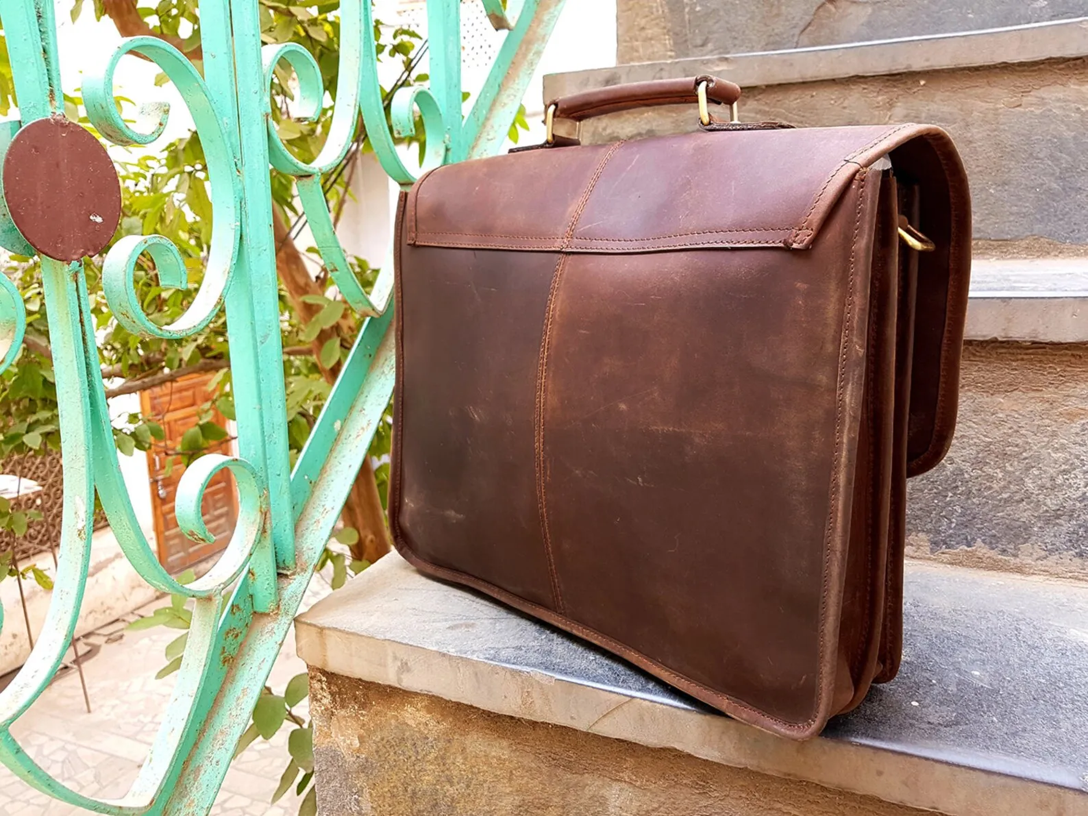Leather messenger bag laptop bag