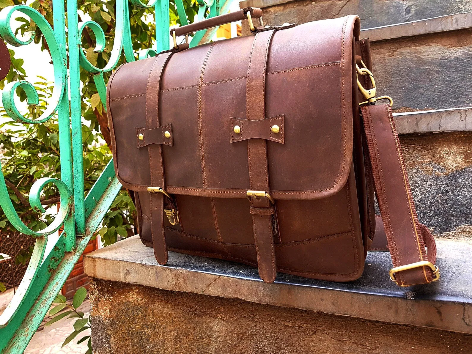 Leather messenger bag laptop bag