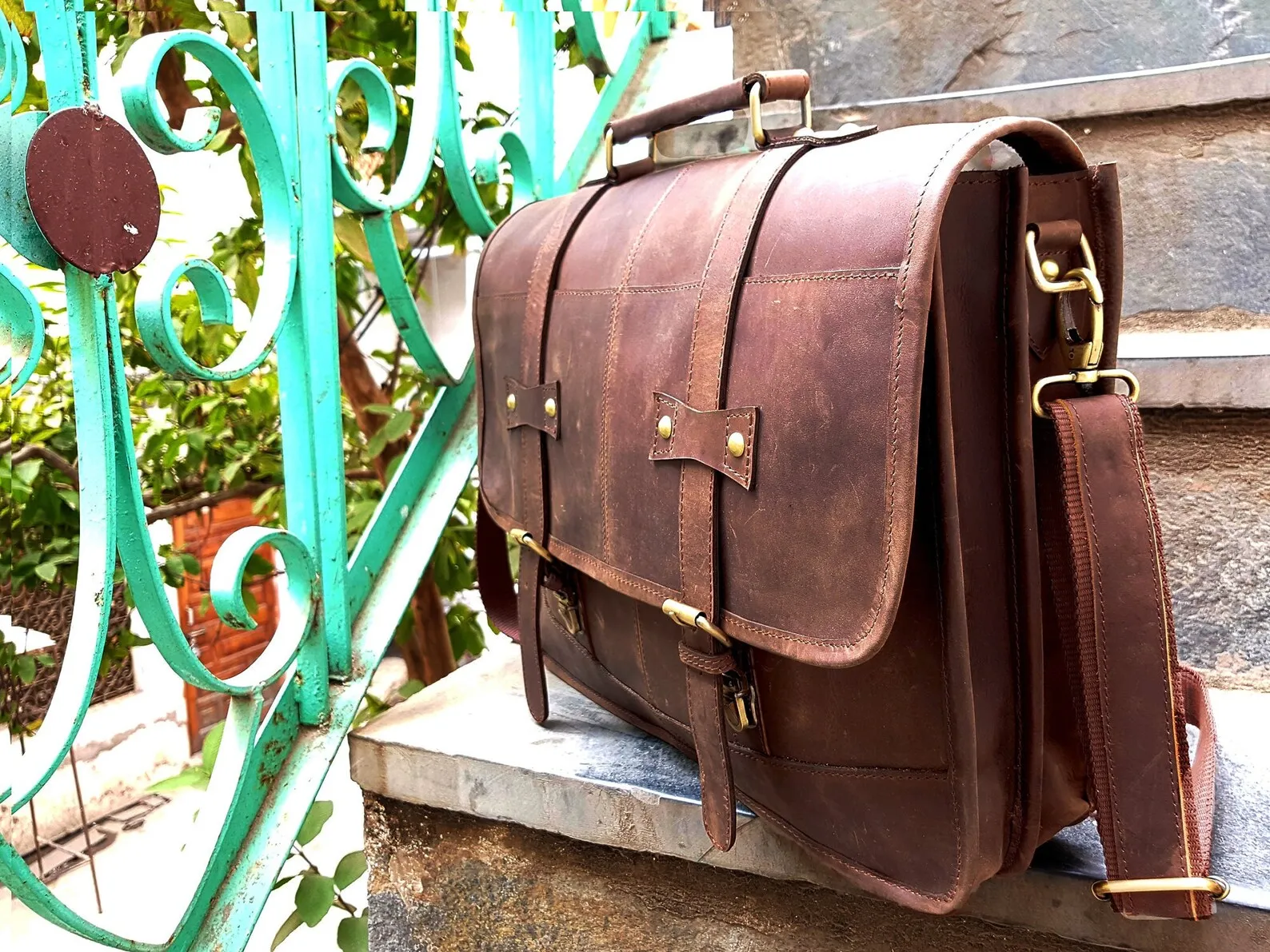Leather messenger bag laptop bag