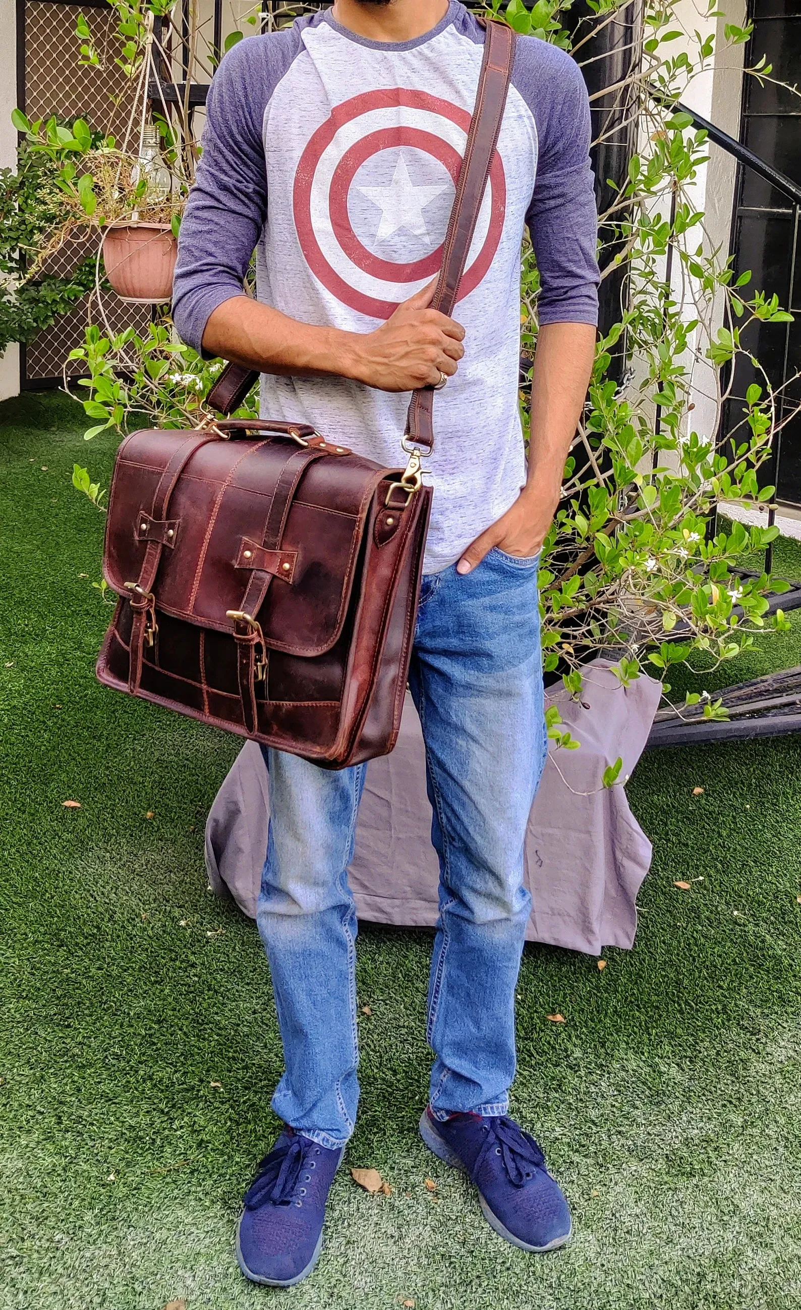 Leather messenger bag laptop bag