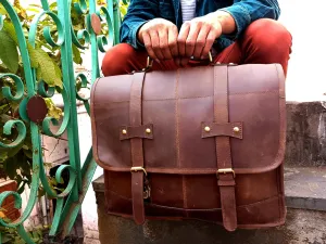 Leather messenger bag laptop bag