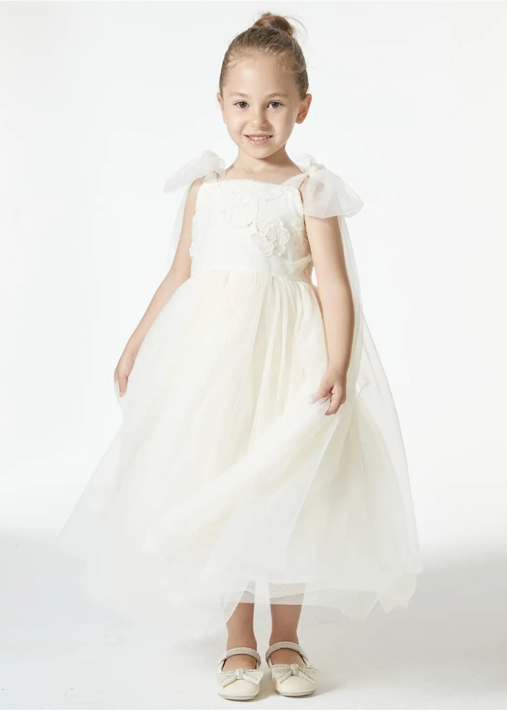 Lily Adjustable Strap Girl Dress in Ivory