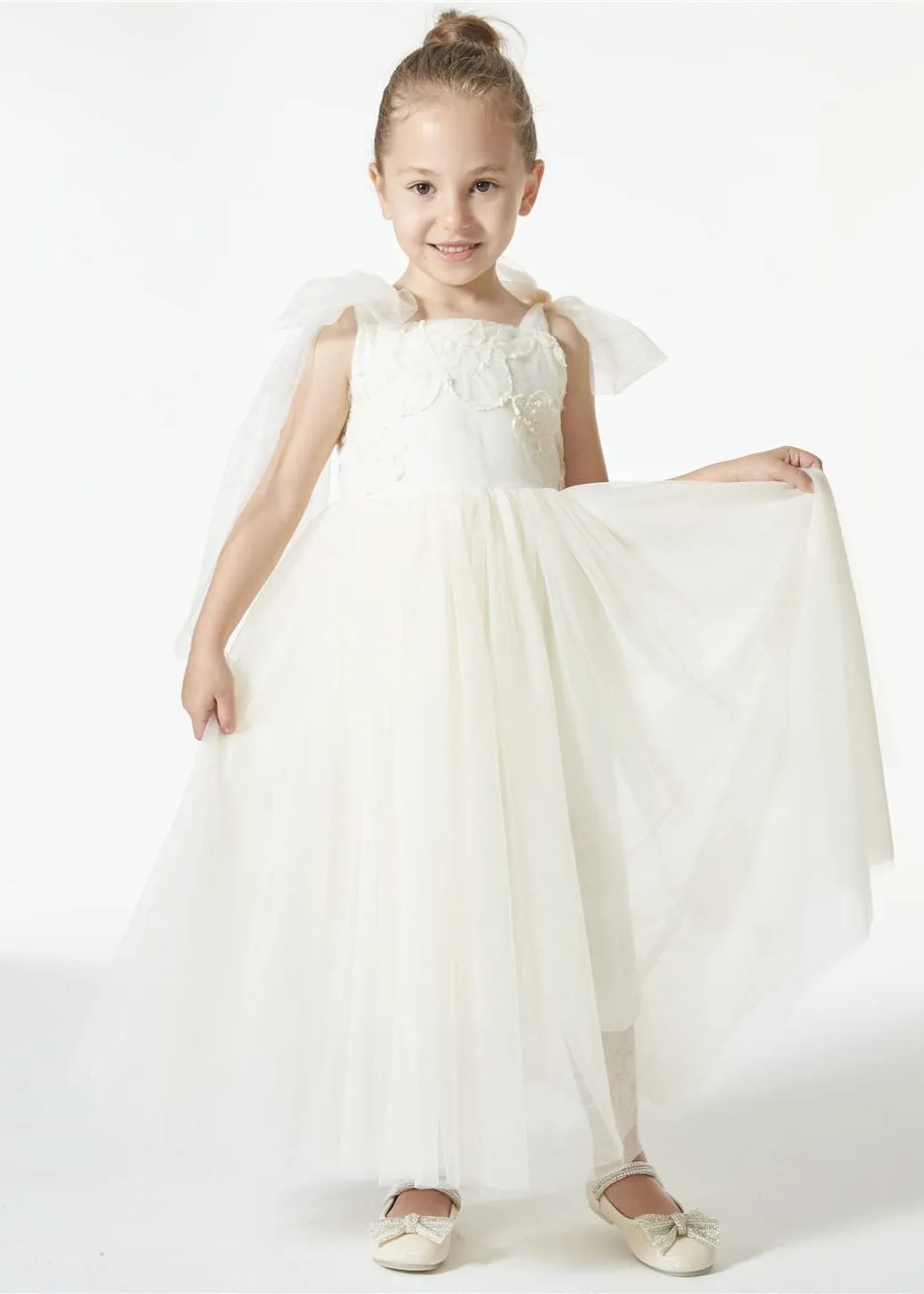 Lily Adjustable Strap Girl Dress in Ivory