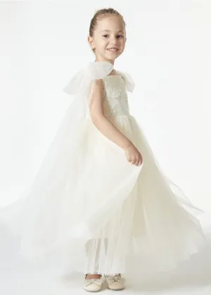 Lily Adjustable Strap Girl Dress in Ivory