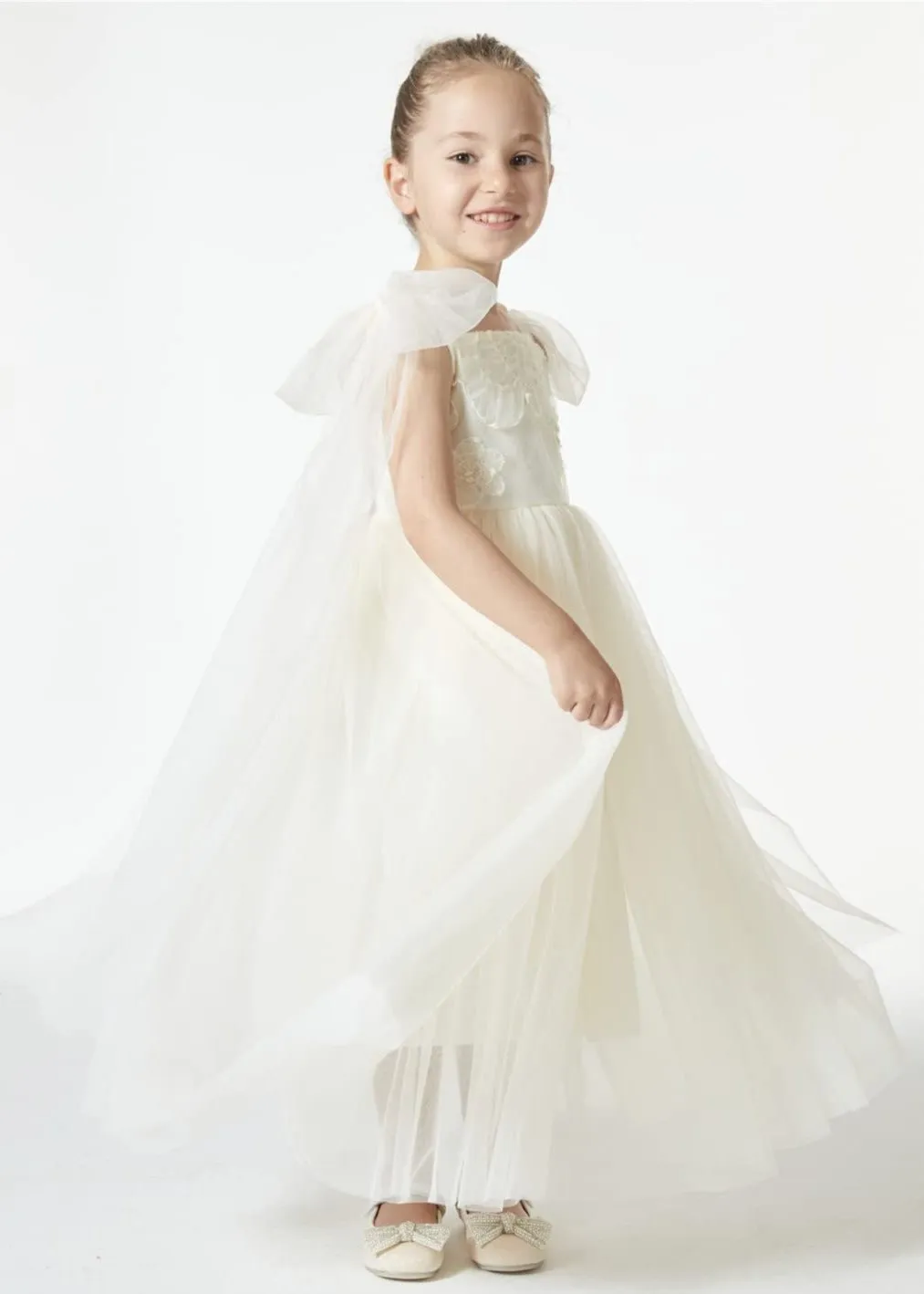 Lily Adjustable Strap Girl Dress in Ivory