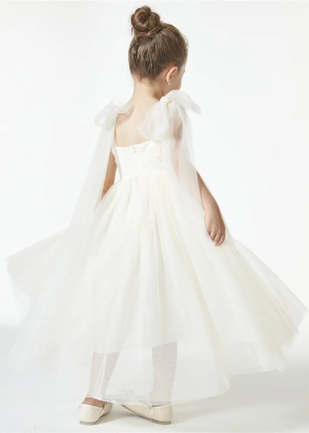 Lily Adjustable Strap Girl Dress in Ivory