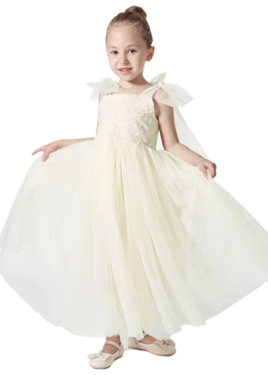 Lily Adjustable Strap Girl Dress in Ivory