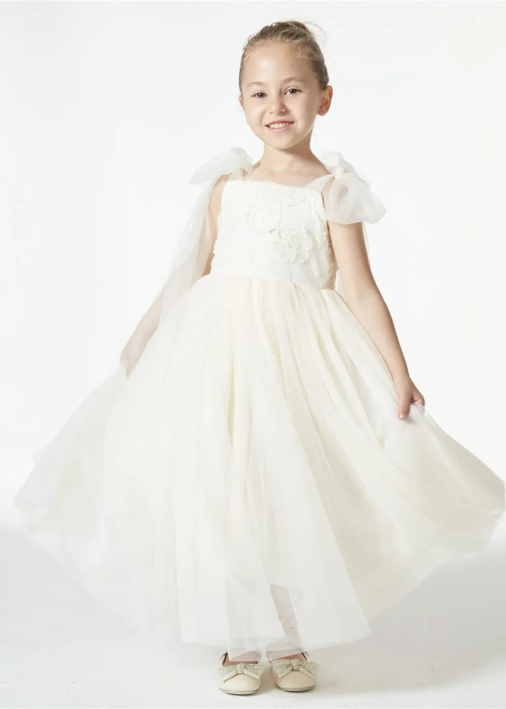 Lily Adjustable Strap Girl Dress in Ivory