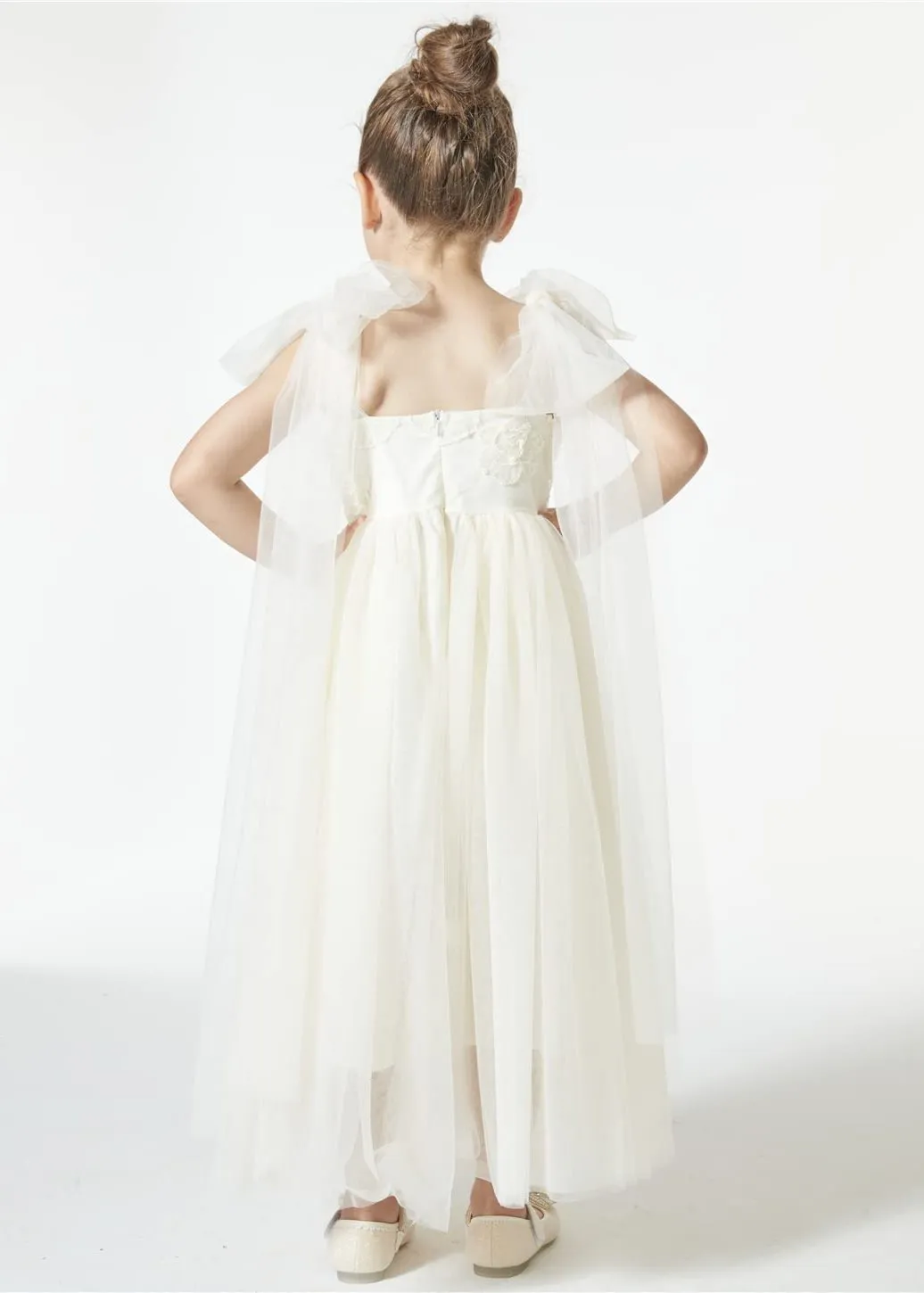 Lily Adjustable Strap Girl Dress in Ivory