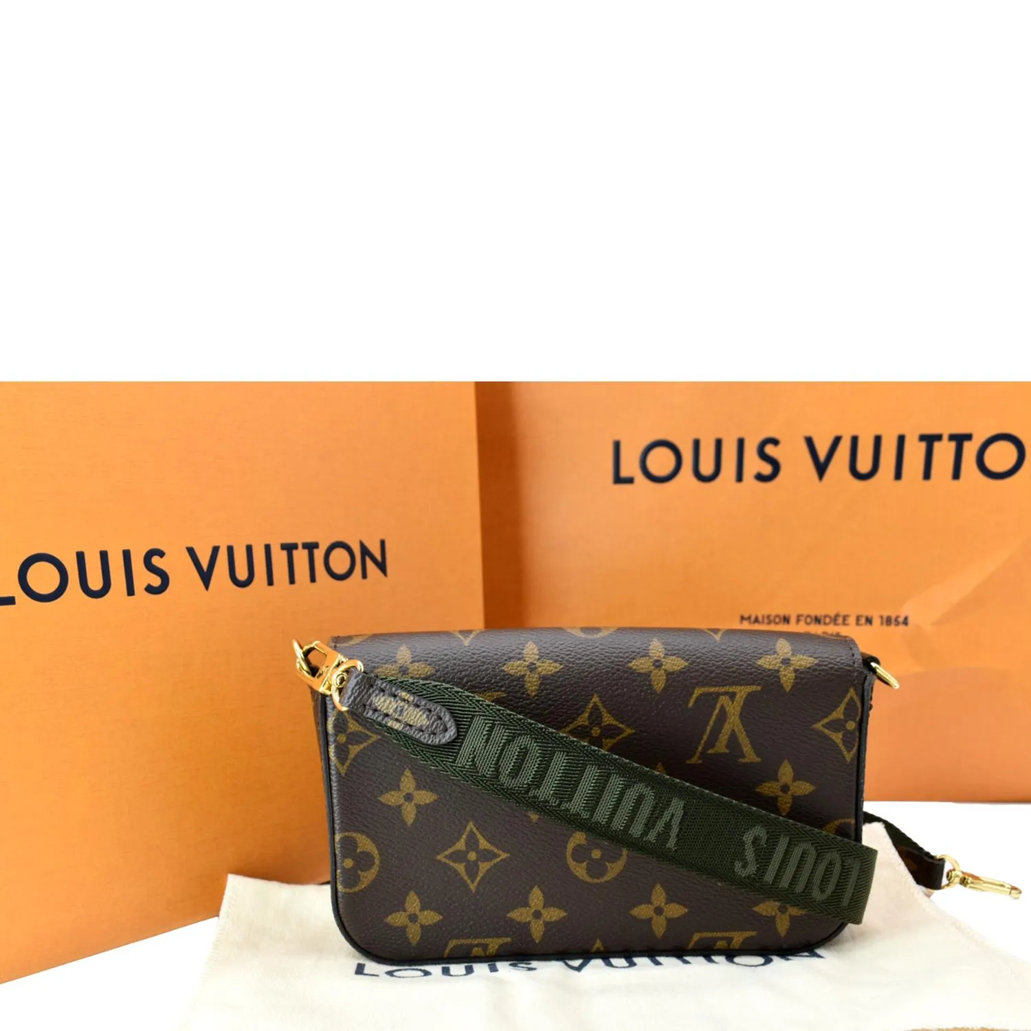 LOUIS VUITTON Felicie Strap & Go Pochette Monogram Canvas Shoulder Bag Brown