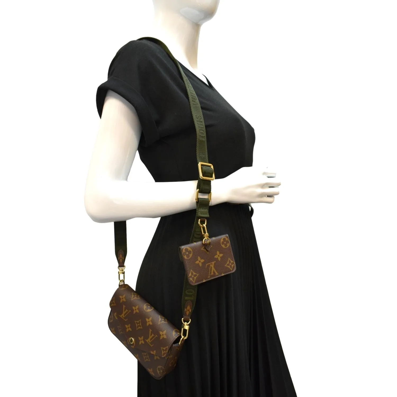 LOUIS VUITTON Felicie Strap & Go Pochette Monogram Canvas Shoulder Bag Brown