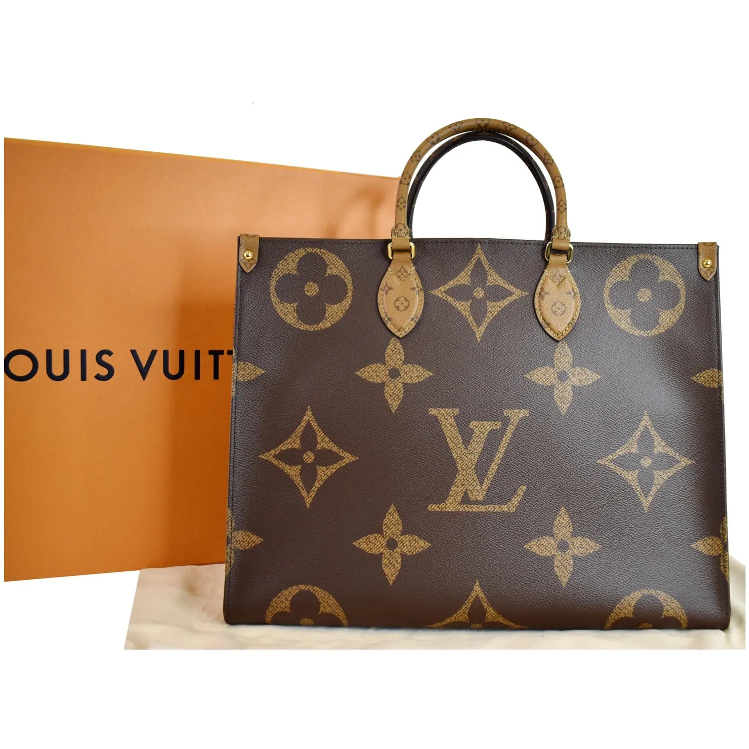 LOUIS VUITTON Onthego GM Reverse Monogram Giant Canvas Shoulder Bag Brown