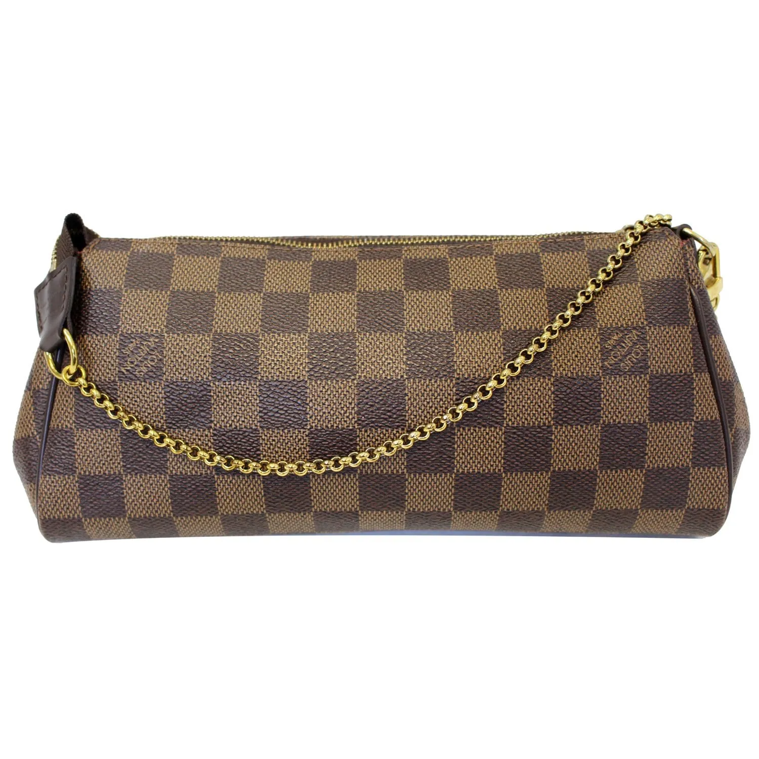 LOUIS VUITTON Pochette Eva Damier Ebene Clutch Crossbody Bag Brown