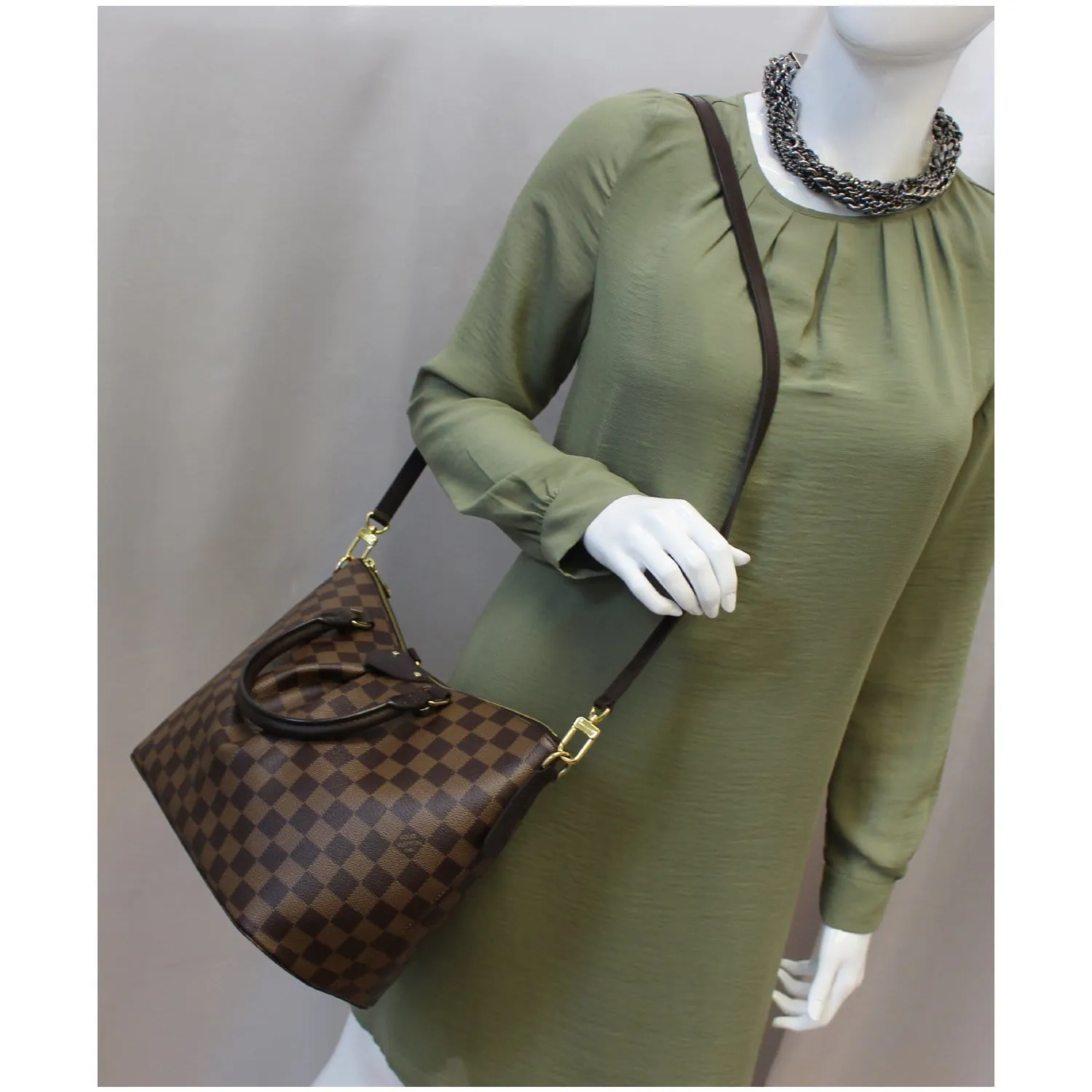 LOUIS VUITTON Siena MM Damier Ebene Shoulder Bag Brown