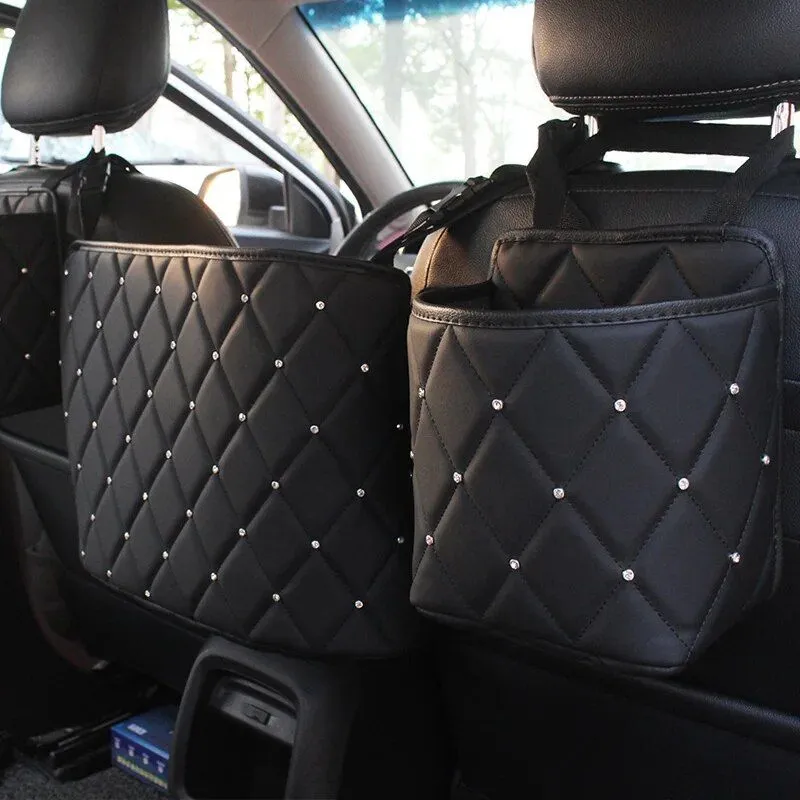 Luxury Crystal Rhinestone Car Seat Organizer with Multi-Pockets