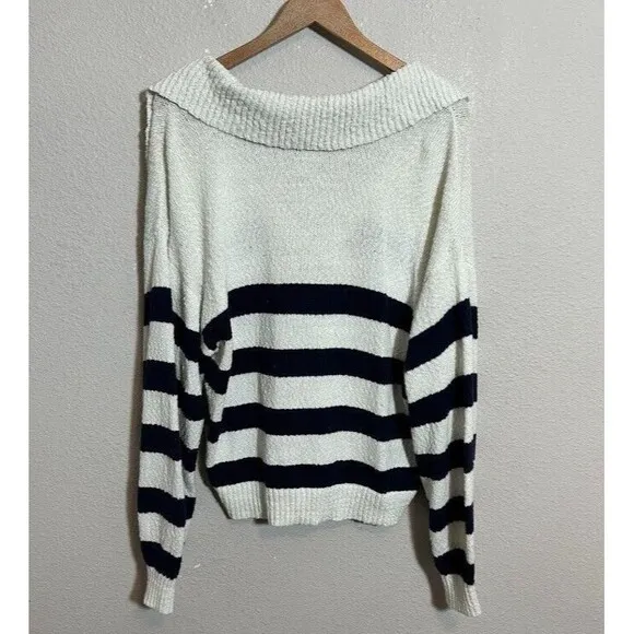 Maeve Anthropologie Striped Polo Jumper Knit Sweater XL Collar Cotton Blend