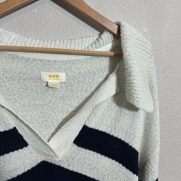 Maeve Anthropologie Striped Polo Jumper Knit Sweater XL Collar Cotton Blend