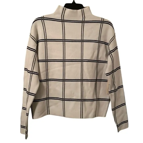 MAX STUDIO | Women’s Black/White Lined Mock Neck Crewneck Sweater Size M