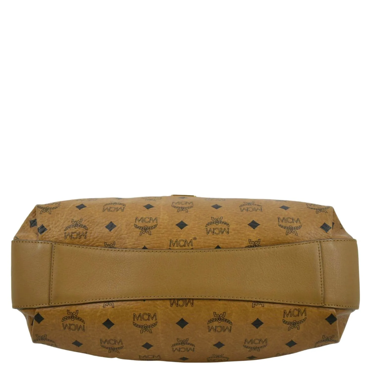 MCM Drawstring Visetos Monogram Print Tote Shoulder Bag Cognac