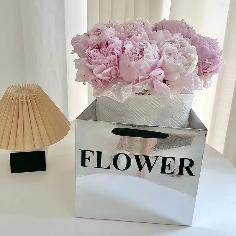 Metallic silver Flower Bag with handle