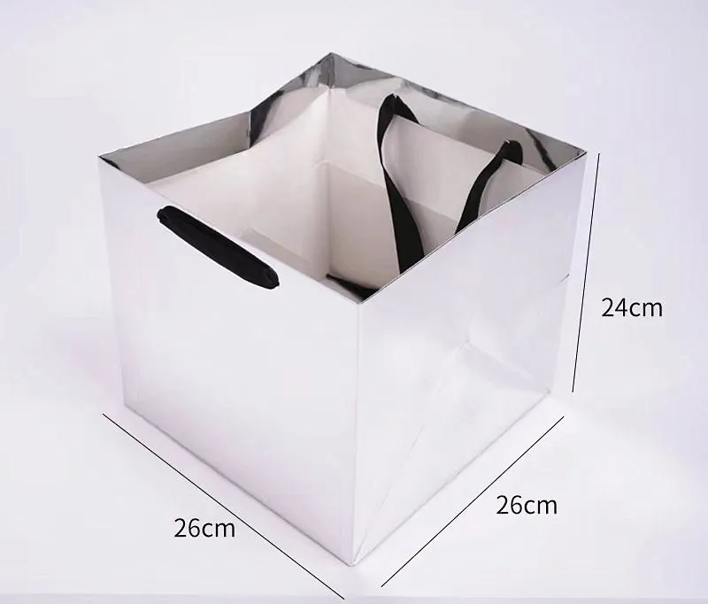 Metallic silver Flower Bag with handle