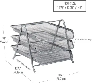 Mind Reader 3 Tier Document Letter Tray Organizer, Metal, Silver, 11.8" x 13.8" x 10"- new but open/scruffy box